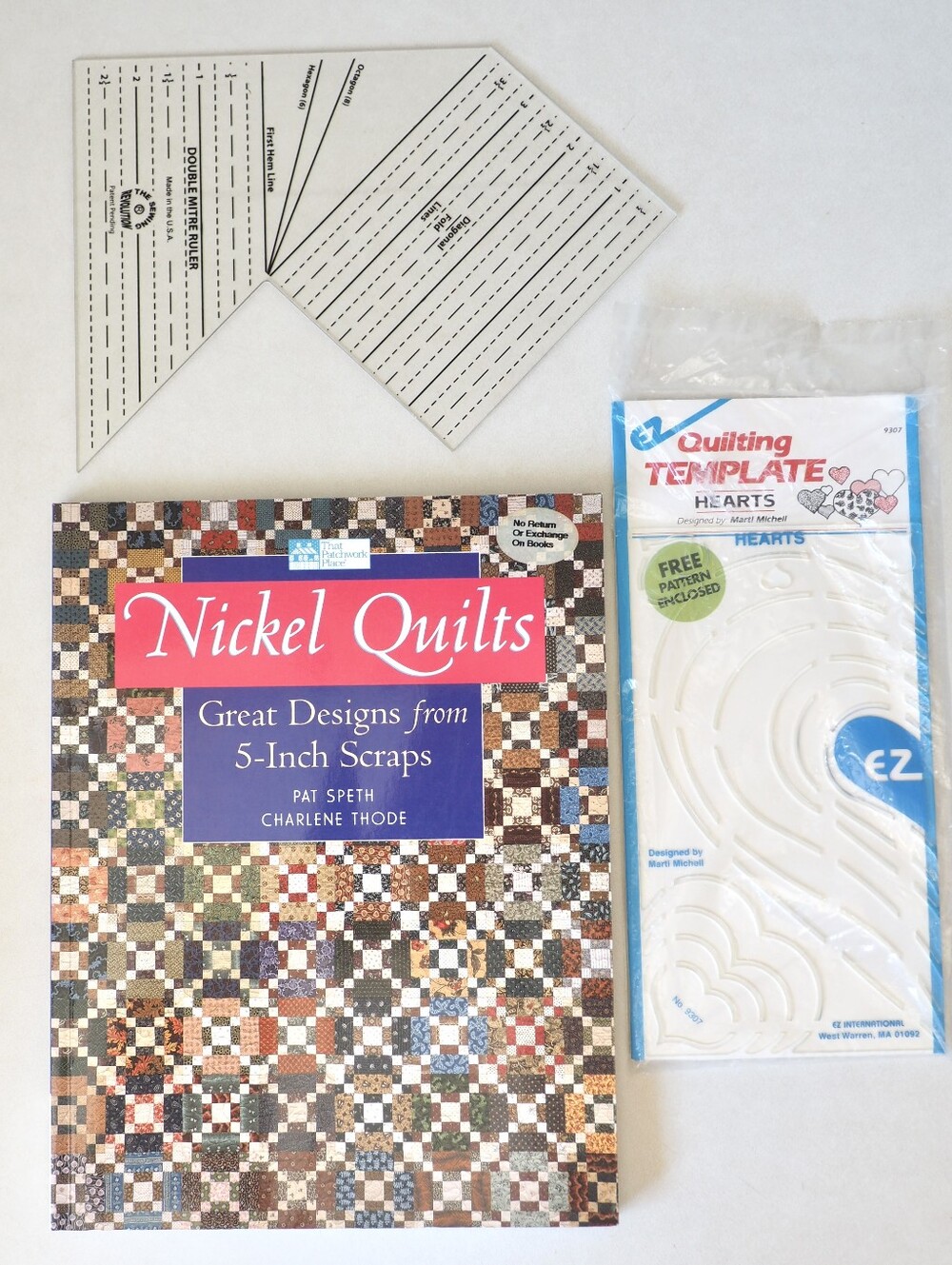 Quilting Bundle Nickel Quilts Book Double Mitre Ruler EZ Hearts Template Pattern